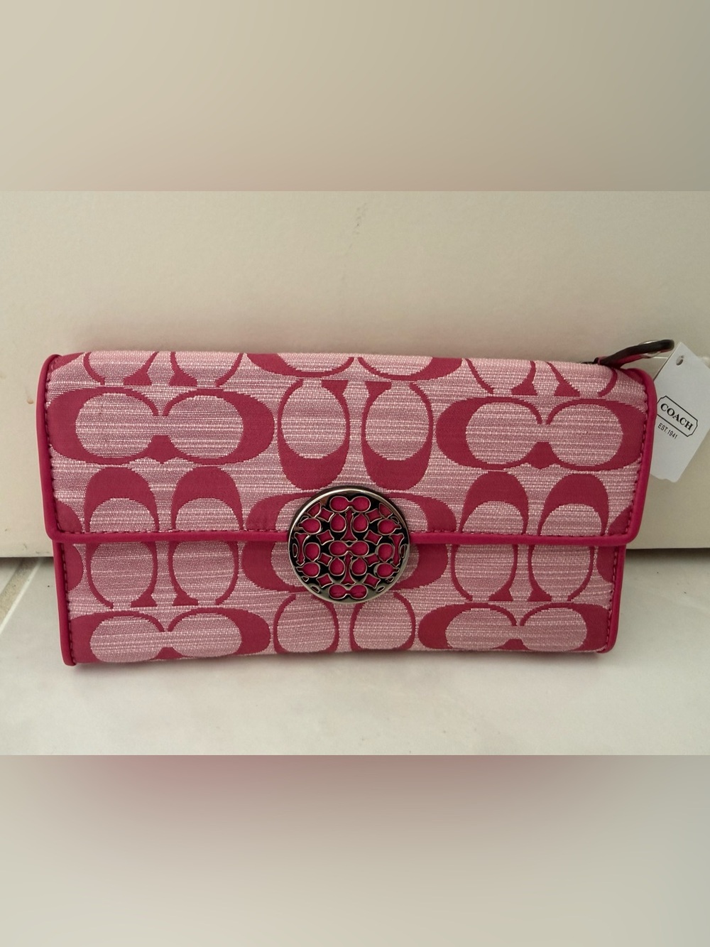 Coach Pink Limited Edition Shantung Signature Long Envelope Wallet NWT